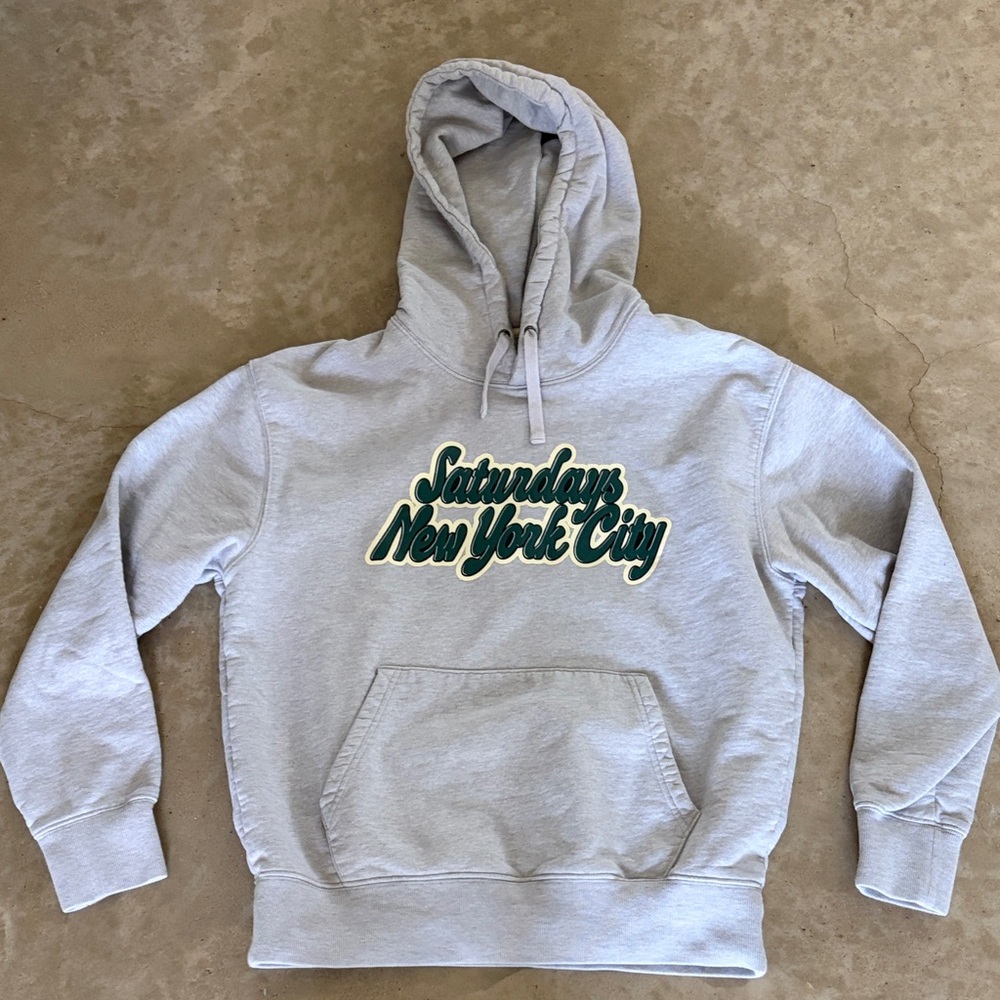Saturdays New York City Light Gray Stacked Hoodie with Green Logo